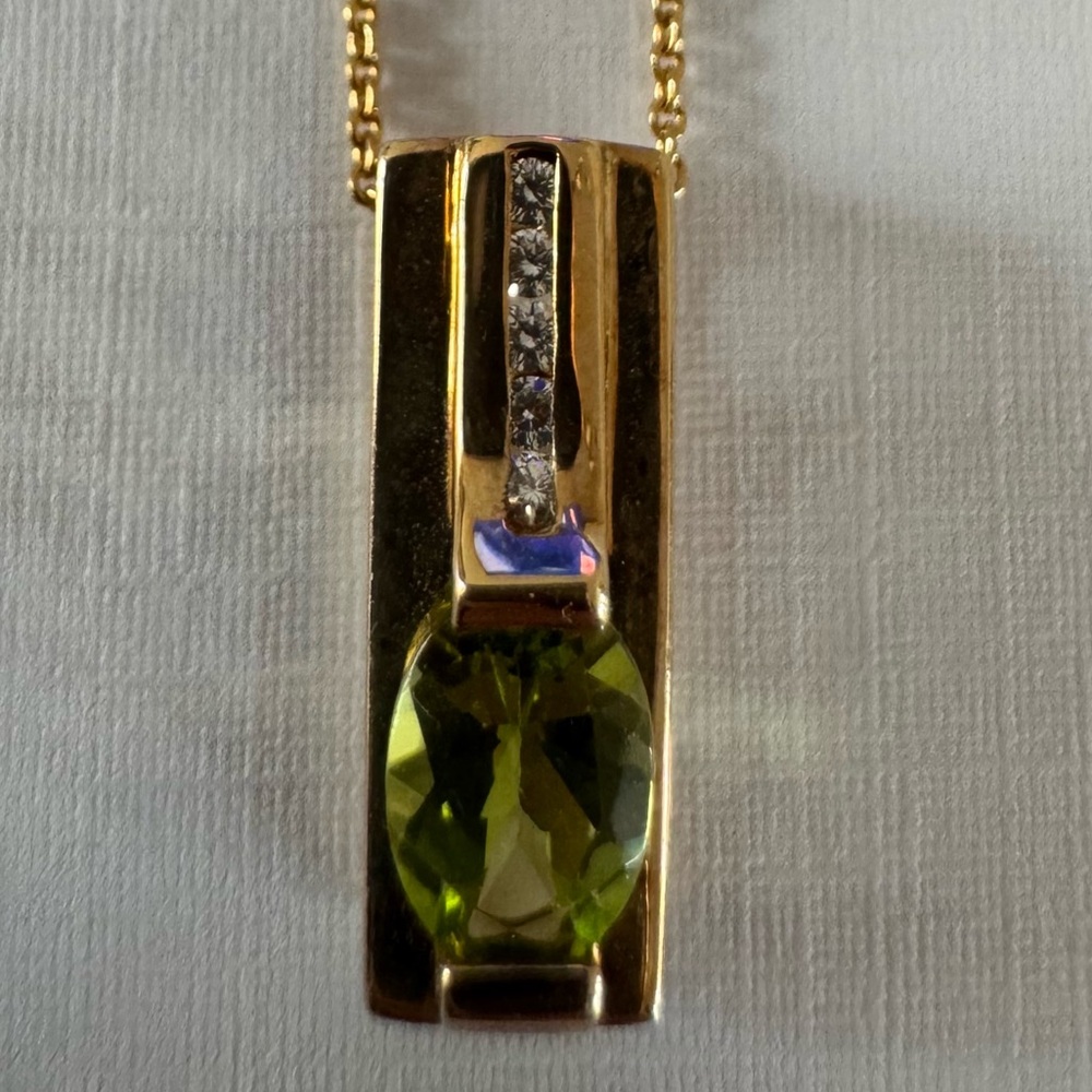 Midas 14K Gold Necklace with Peridot & Diamond Pendant - Picture 3 of 11